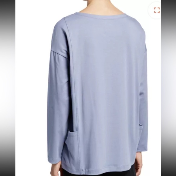 EILEEN FISHER Organic Cotton Stretch BATEAU-NECK LONG-SLEEVE JERSEY POCKET TOP - Picture 3 of 12